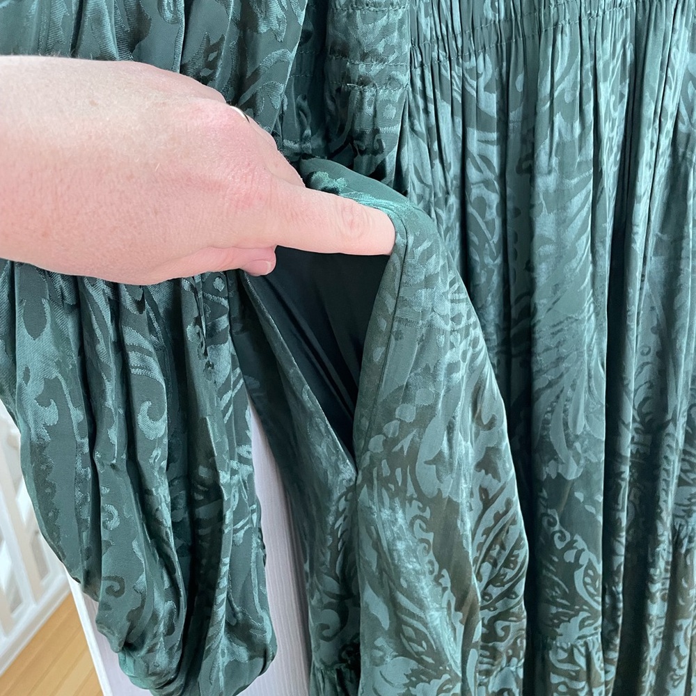 Smocked Waist Forest Green Maxi Dress with Bishop Sleeves - no tag - Picture 5 of 5